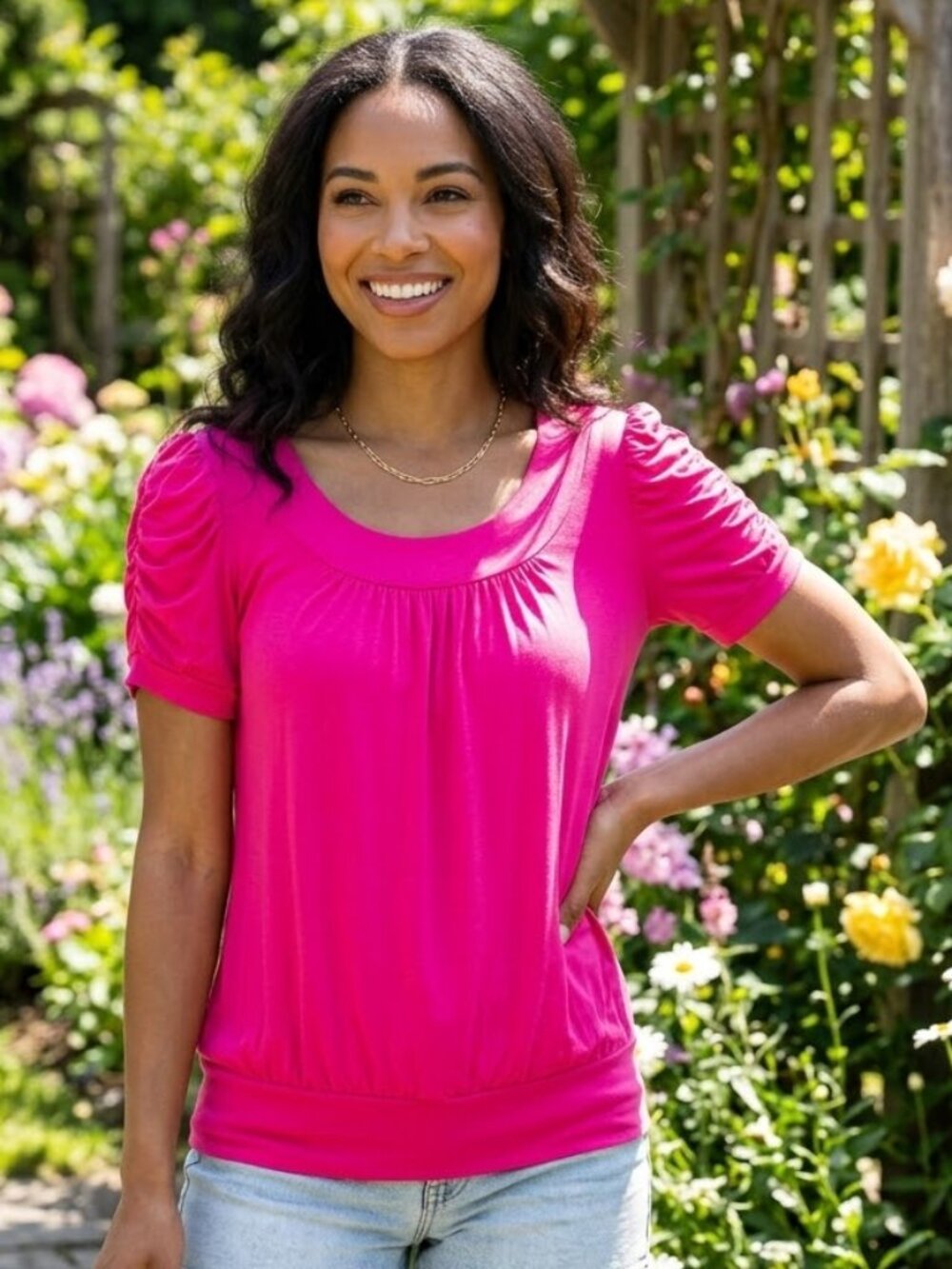 ⭐3/$25⭐ Rubicon Women's Ruched Casual Short Sleeve Pink Top Size L